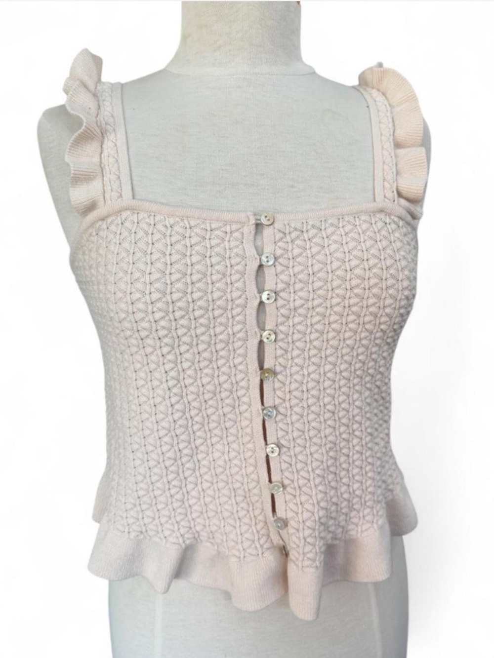 RITUAL Cream Knit Ruffle Button-Front Tank Top Size Large - Picture 2 of 6